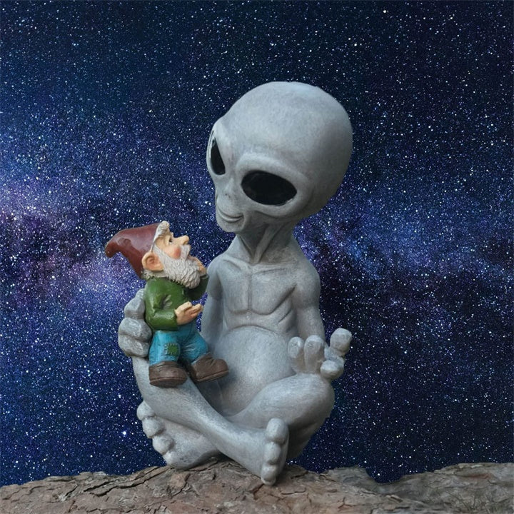 Abducted Gnome Encounter | Alien Holding Gnome Garden Decor