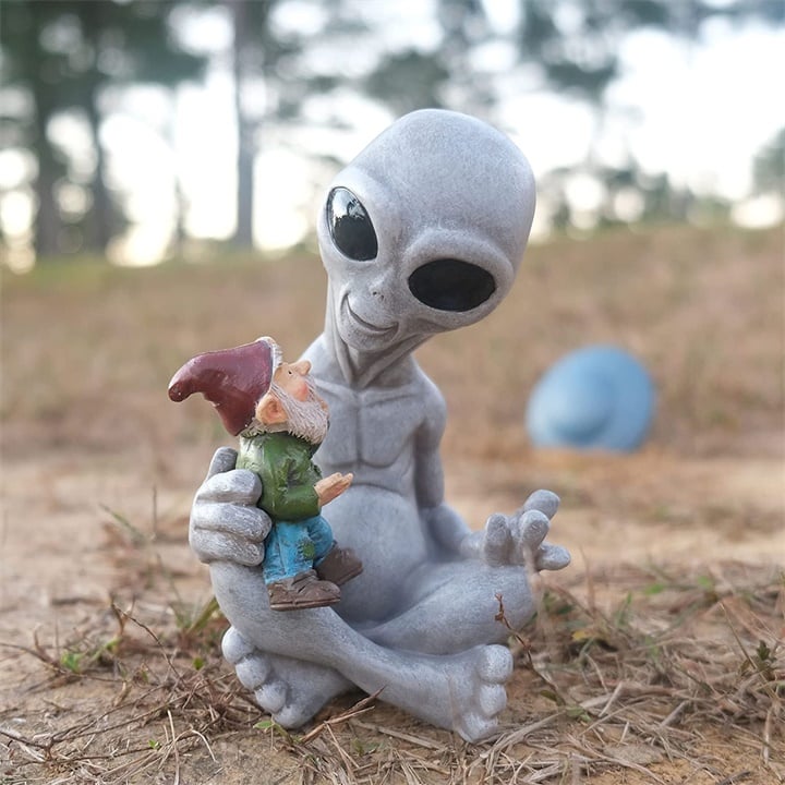 Abducted Gnome Encounter | Alien Holding Gnome Garden Decor