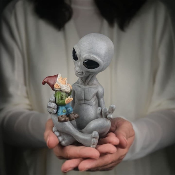 Abducted Gnome Encounter | Alien Holding Gnome Garden Decor