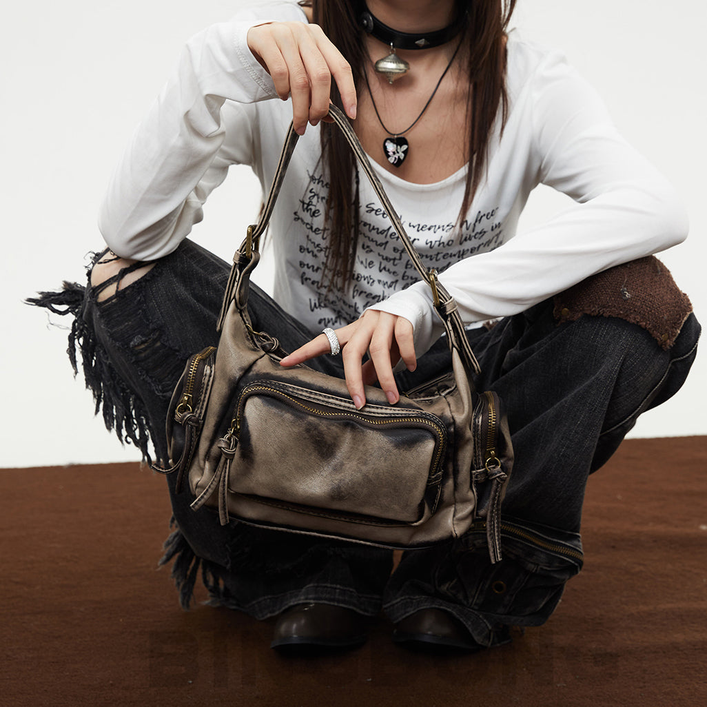 Addra | Distressed Faux Leather Shoulder Bag