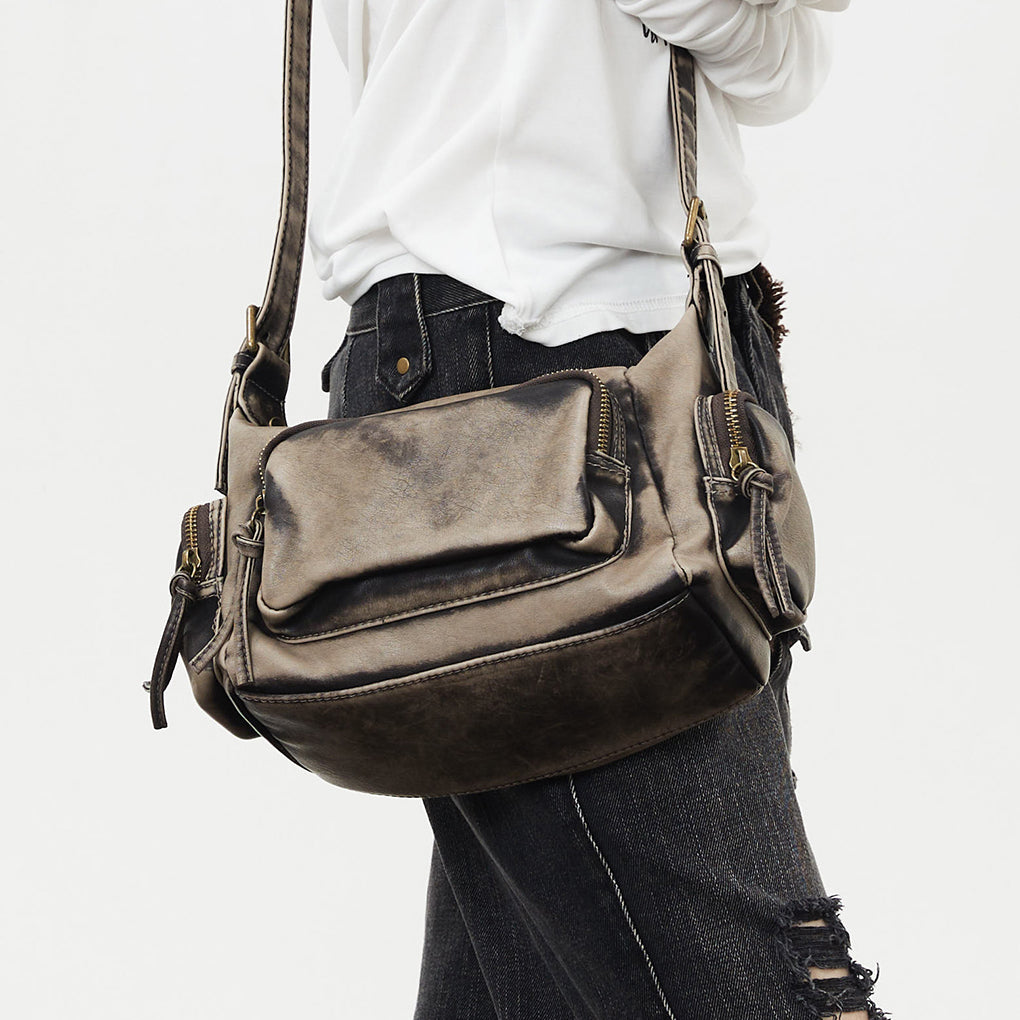 Addra | Distressed Faux Leather Shoulder Bag