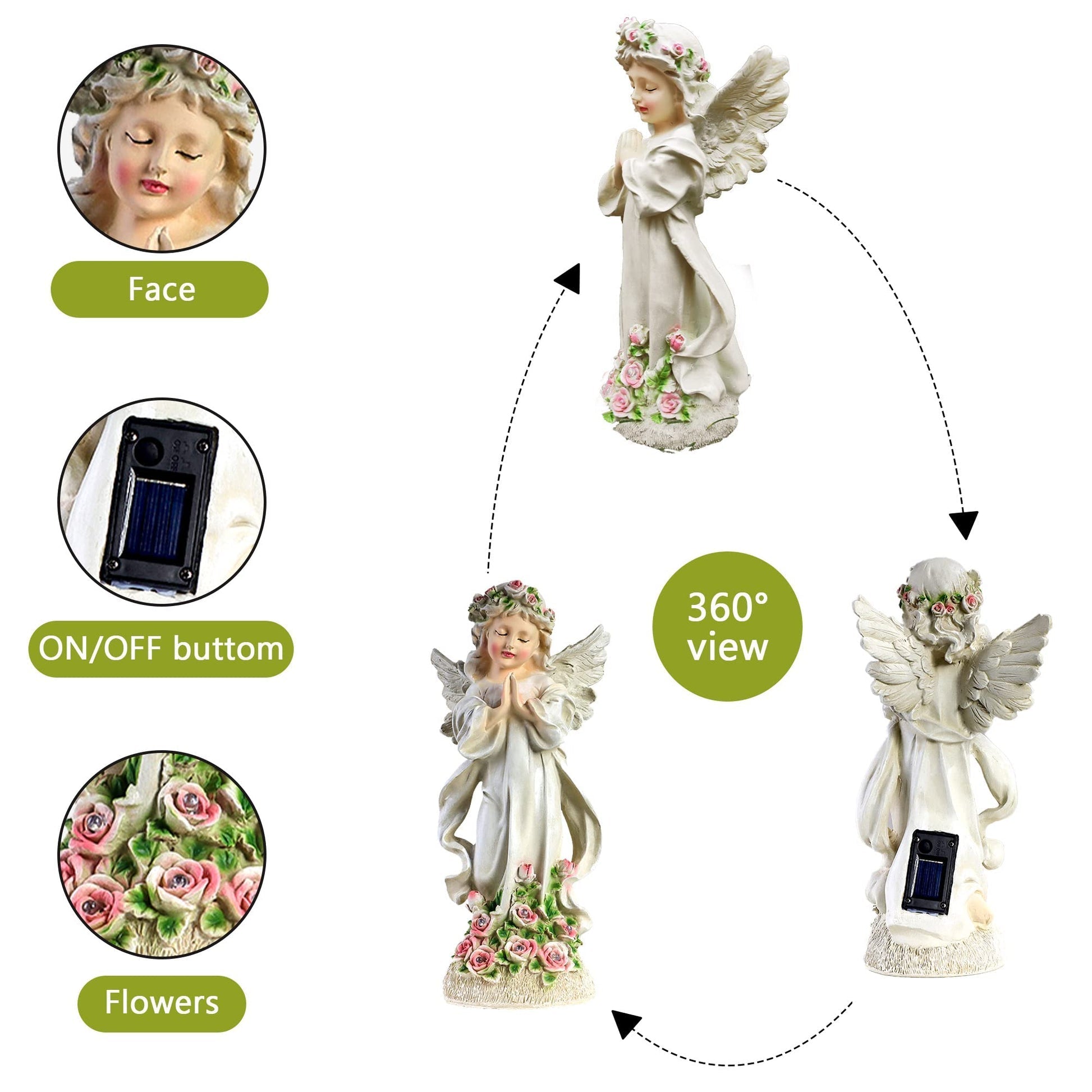Heaven’s Whisper Garden Figurine | Praying Angel Solar Light Statue