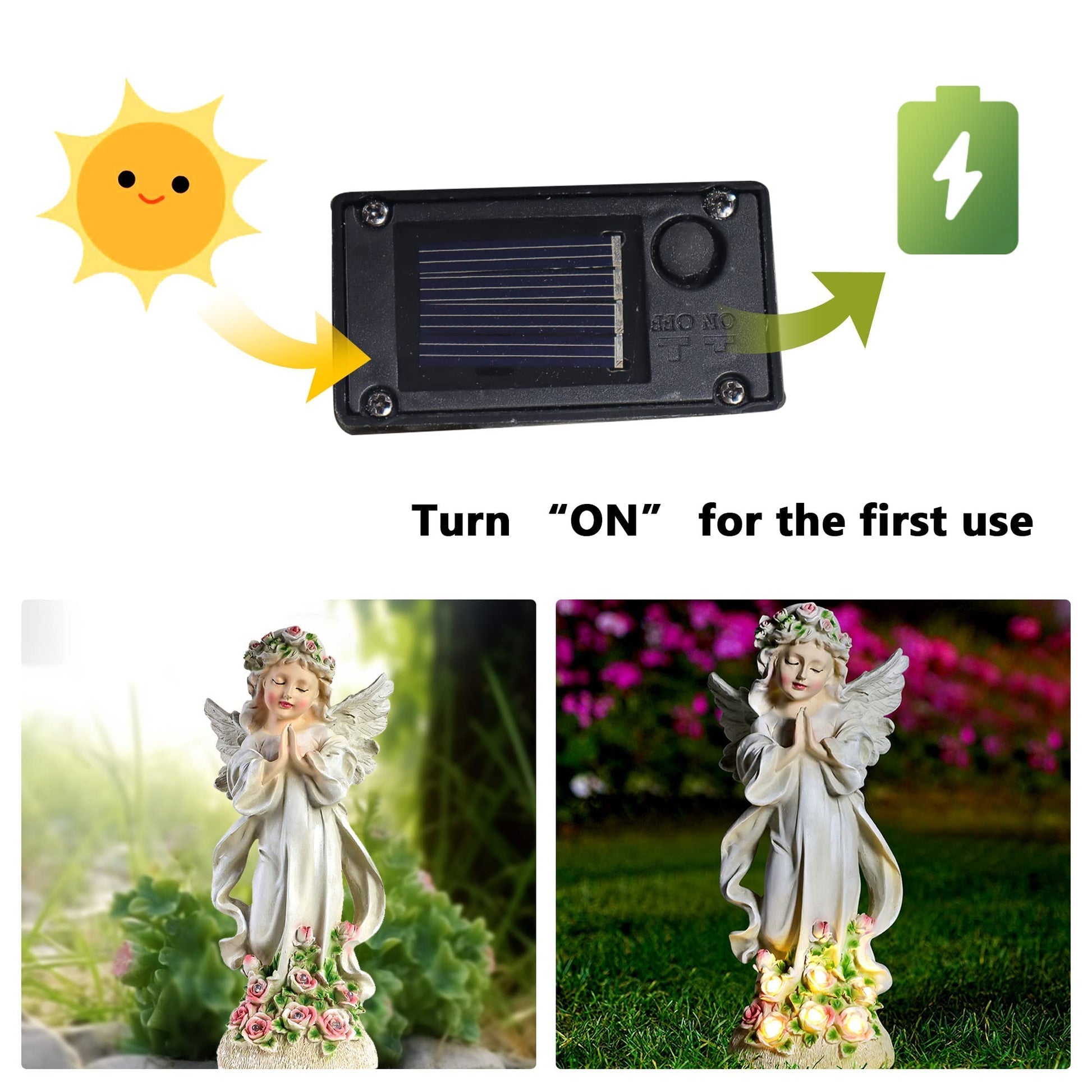Heaven’s Whisper Garden Figurine | Praying Angel Solar Light Statue