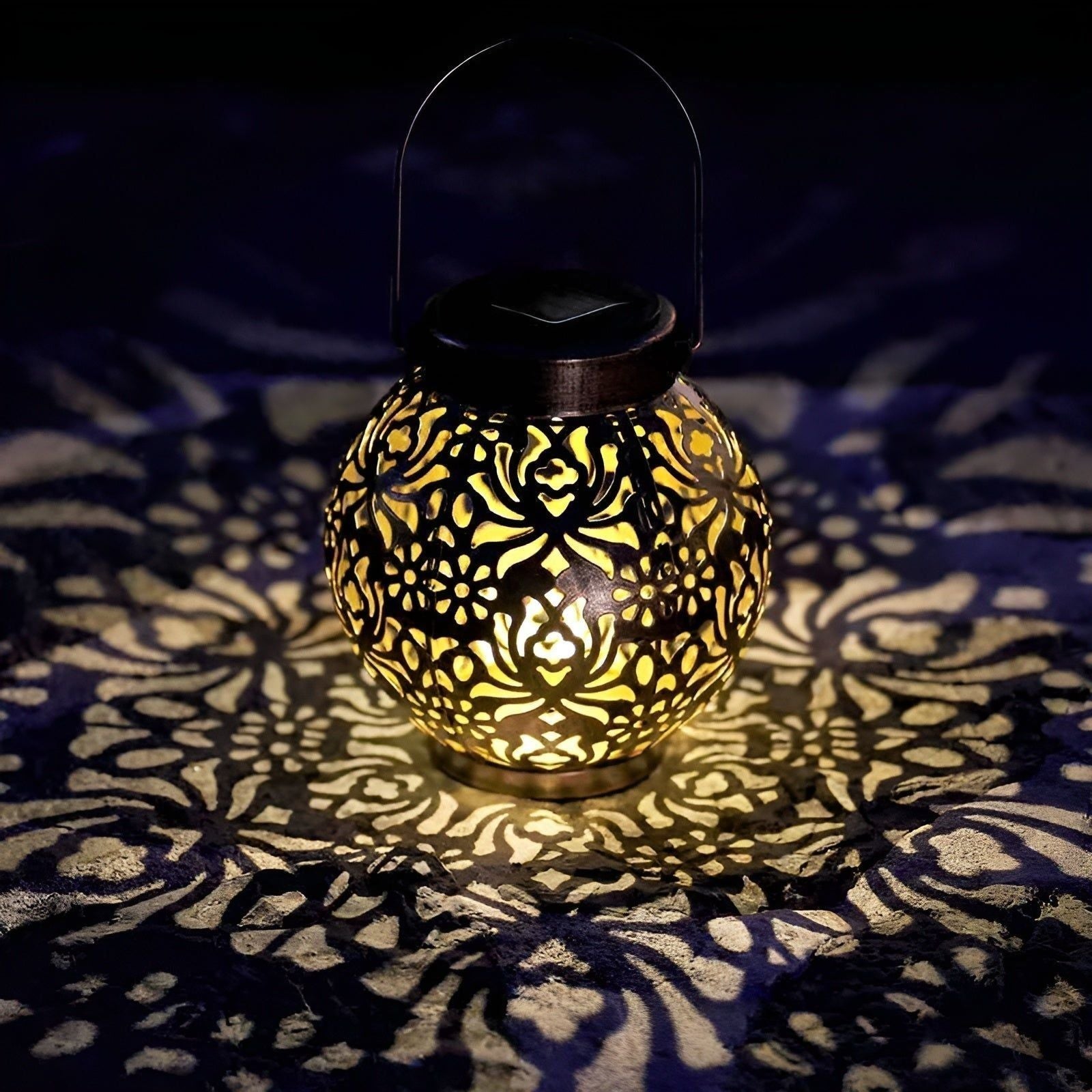 Hollow Elegance | Solar Pendant Lamp – Stylish, Energy-Efficient Outdoor Lighting