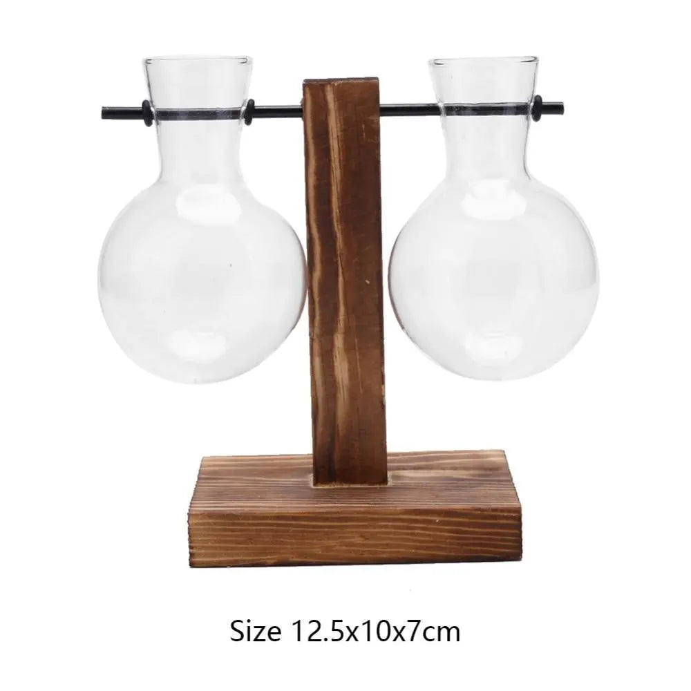 Nico | Glass Propagation Vase With Vertical Wooden Stand