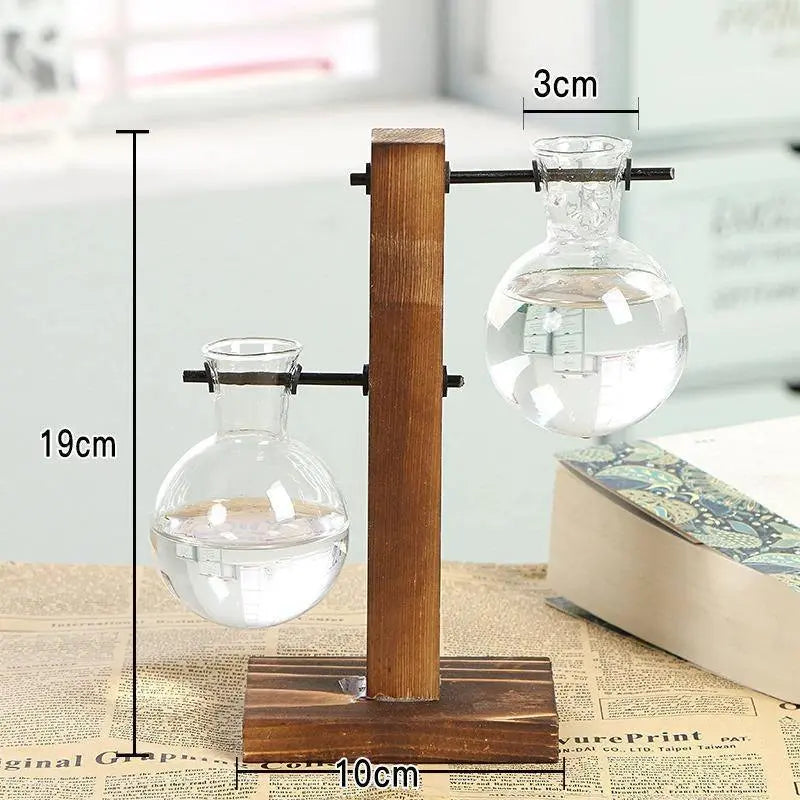 Nico | Glass Propagation Vase With Vertical Wooden Stand