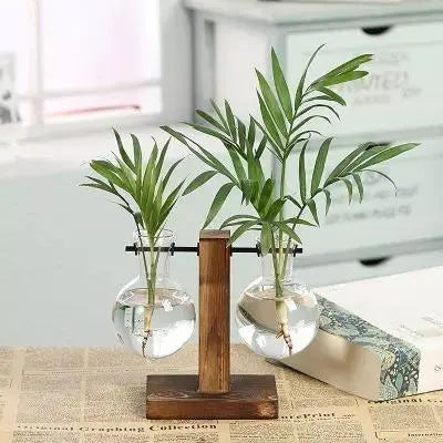 Nico | Glass Propagation Vase With Vertical Wooden Stand