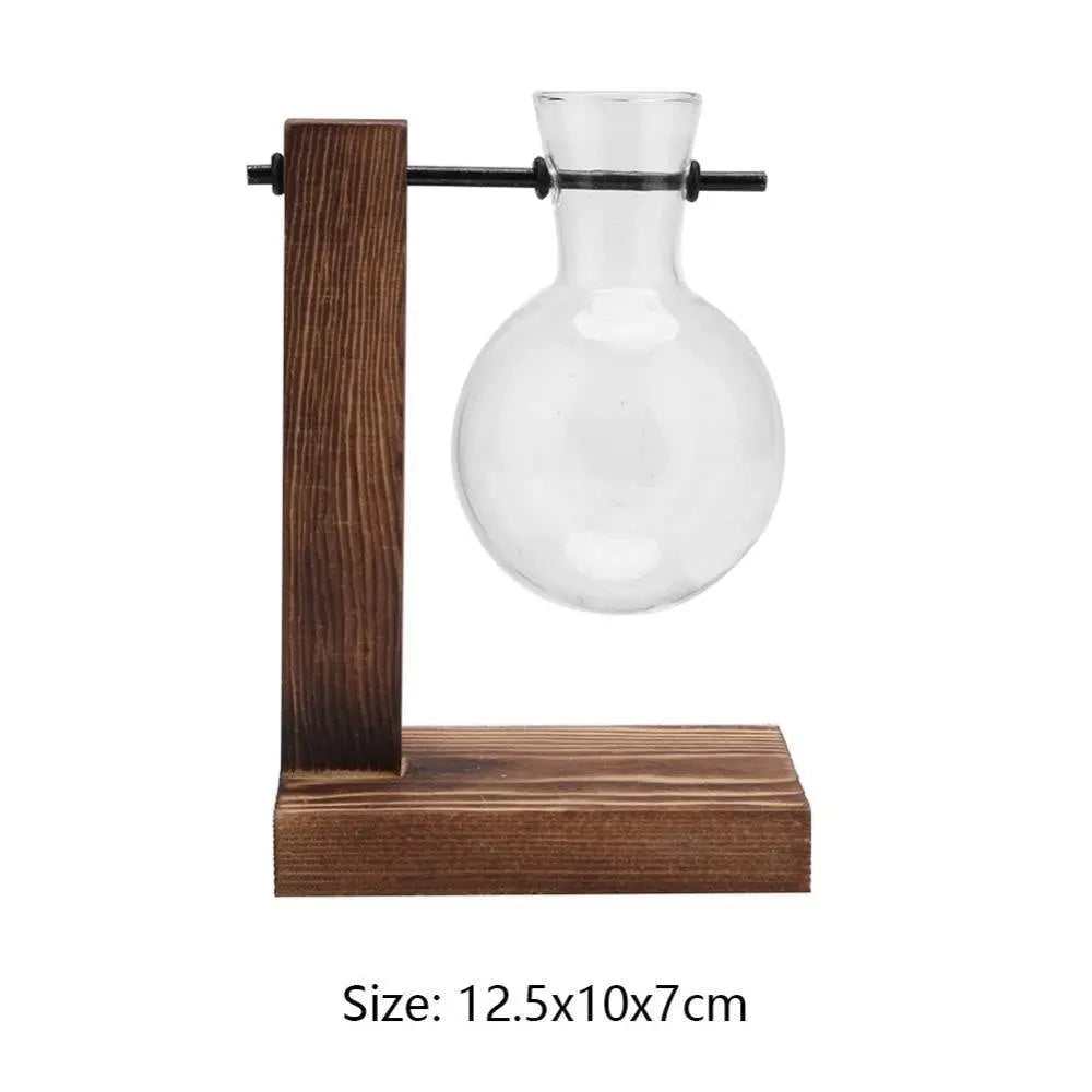 Nico | Glass Propagation Vase With Vertical Wooden Stand