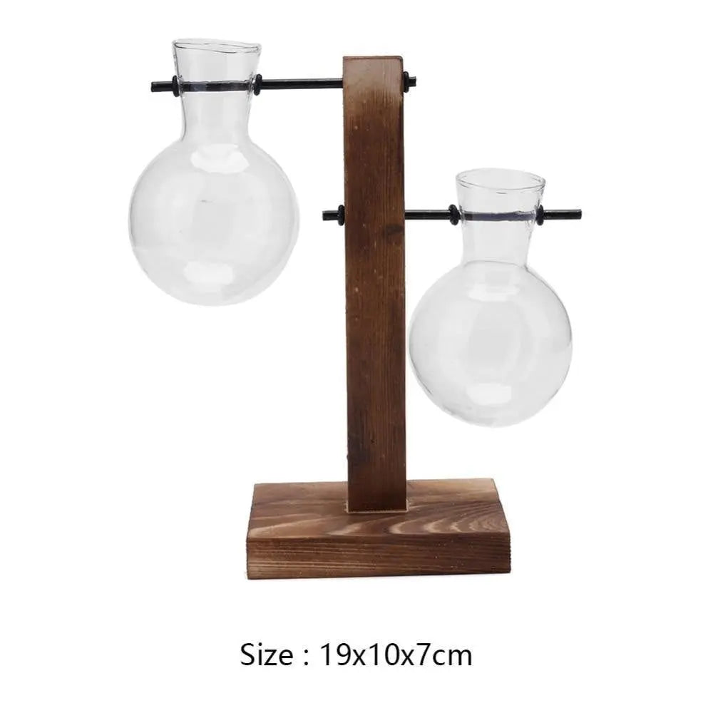 Nico | Glass Propagation Vase With Vertical Wooden Stand