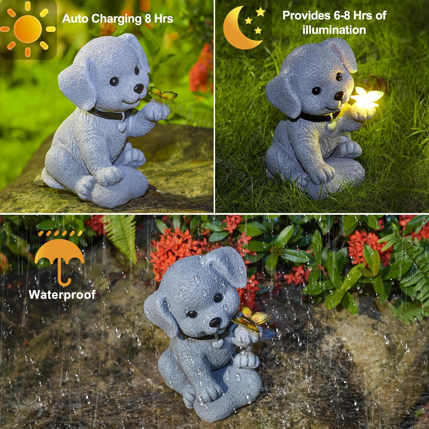 PippaPaws | Puppy Solar Statue with Butterfly Glow