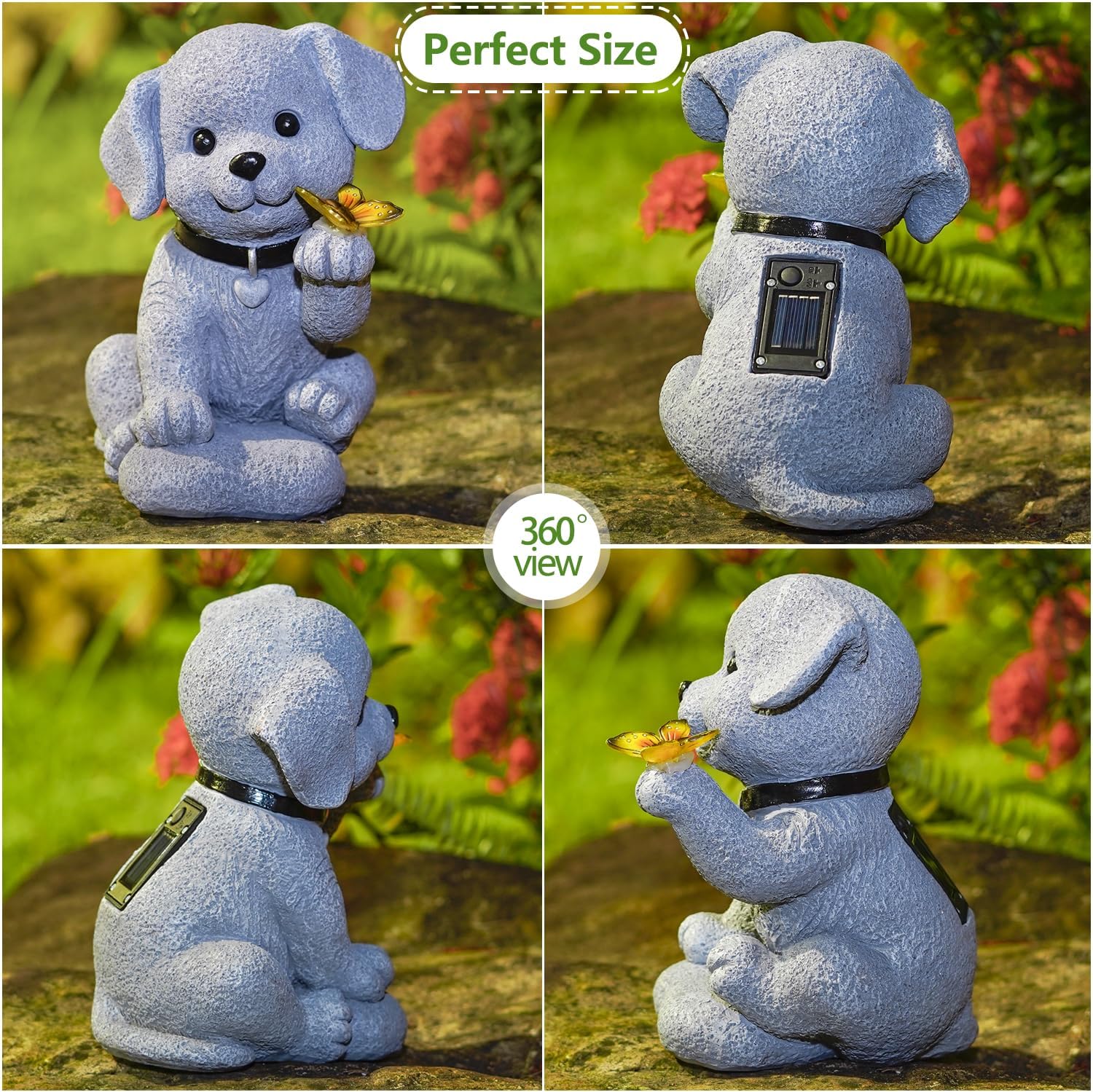 PippaPaws | Puppy Solar Statue with Butterfly Glow