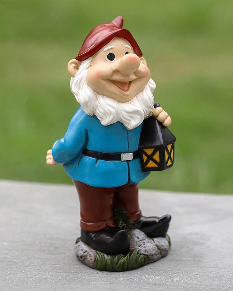 Radiant Red Hat Gnome With Vintage Lantern