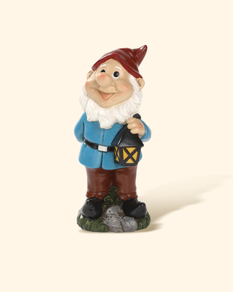 Radiant Red Hat Gnome With Vintage Lantern