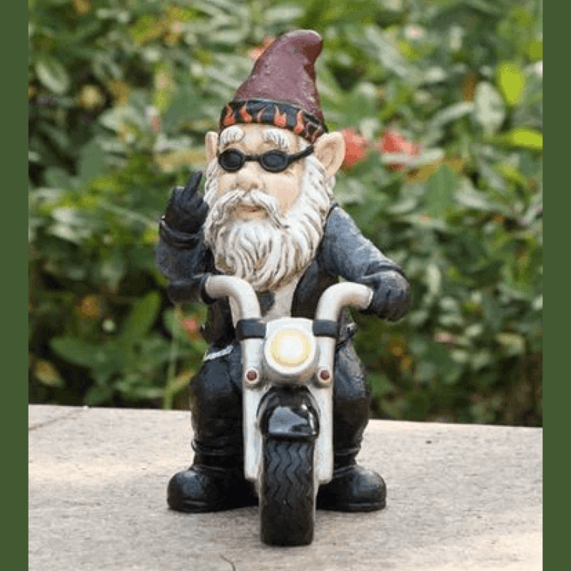 Rebel Rider Garden Gnome | Hilarious Biker Statue for Lawn & Patio Decor