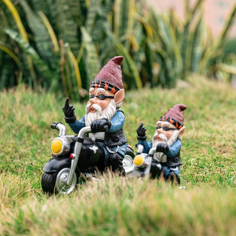 Rebel Rider Garden Gnome | Hilarious Biker Statue for Lawn & Patio Decor