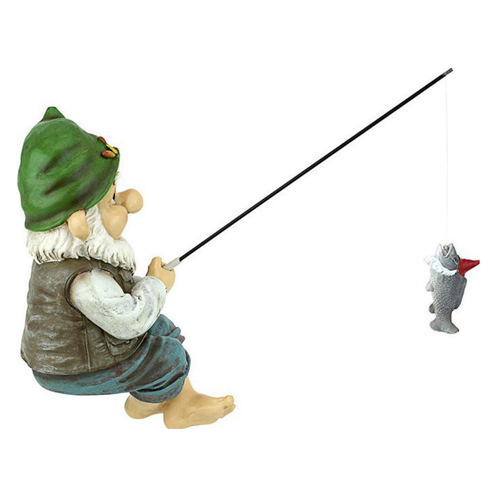 Resin Fishing Gnome Elf | Charming Outdoor Yard Statue