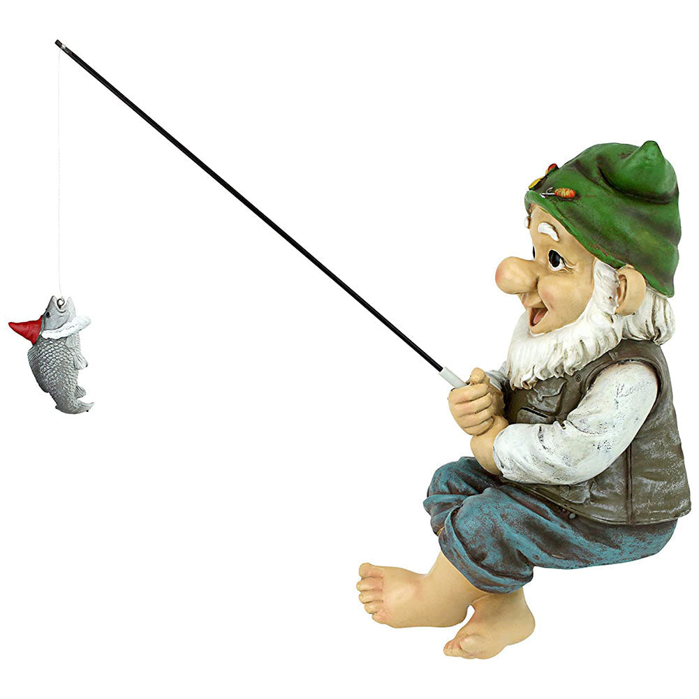 Resin Fishing Gnome Elf | Charming Outdoor Yard Statue