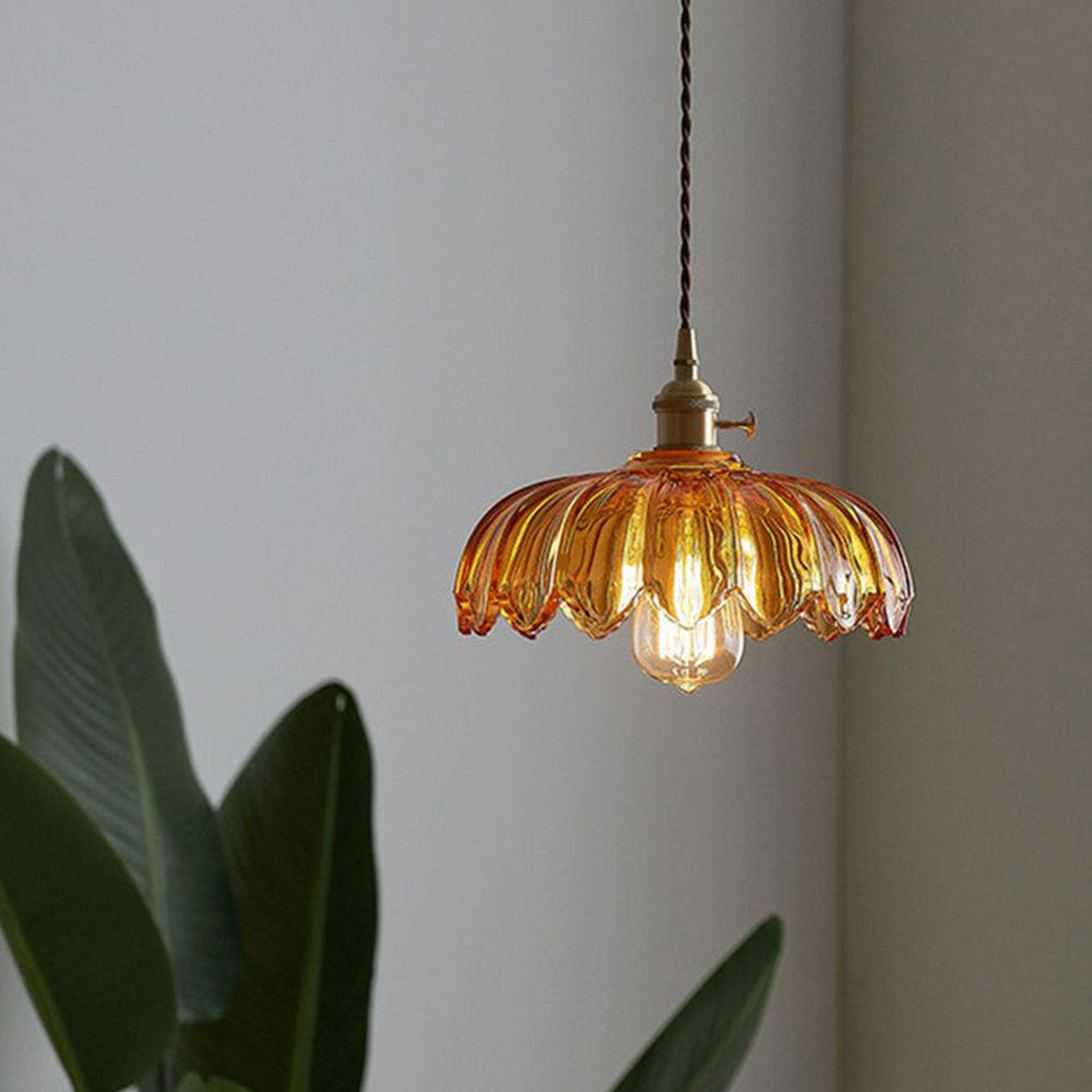 Retrobloom | Vintage Hanging Lamp With Glazed Floral Design
