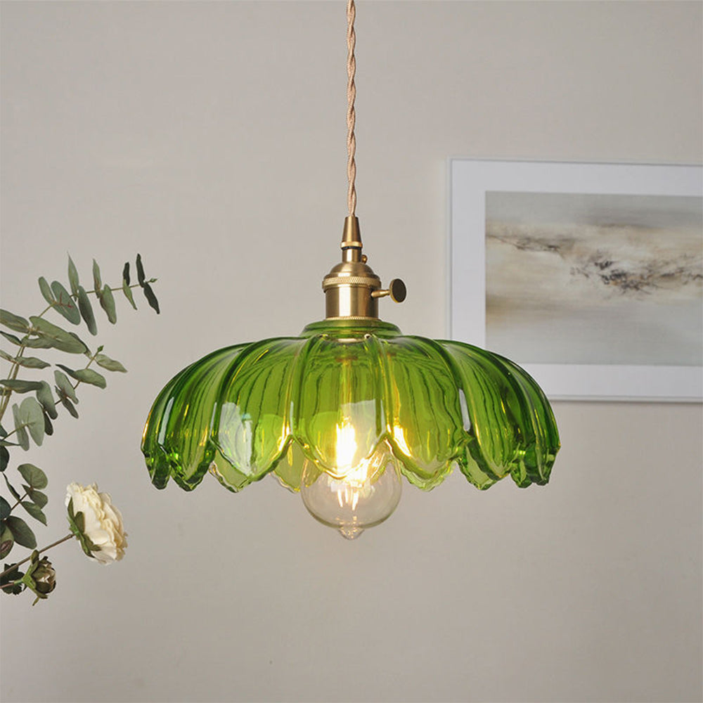 Retrobloom | Vintage Hanging Lamp With Glazed Floral Design