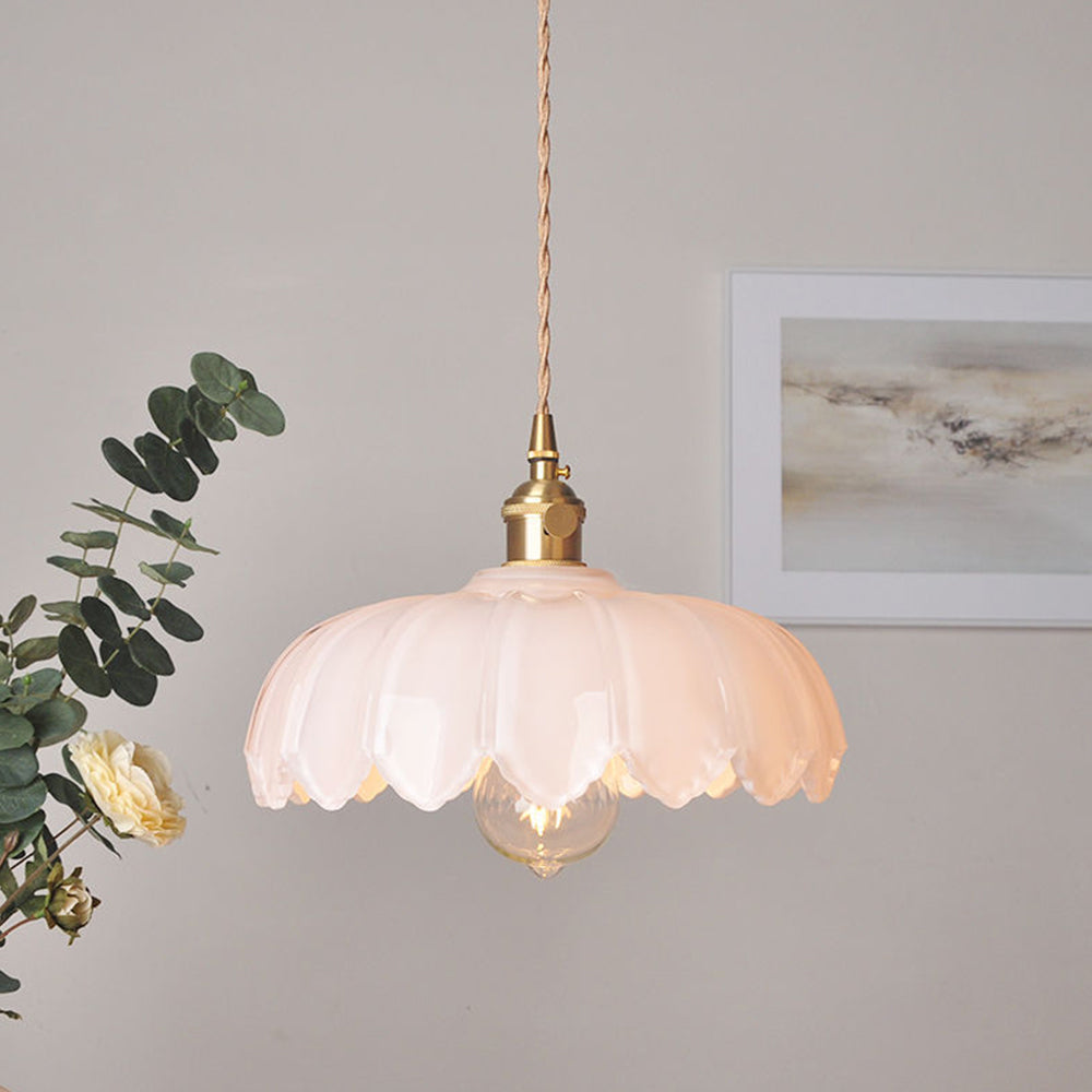 Retrobloom | Vintage Hanging Lamp With Glazed Floral Design