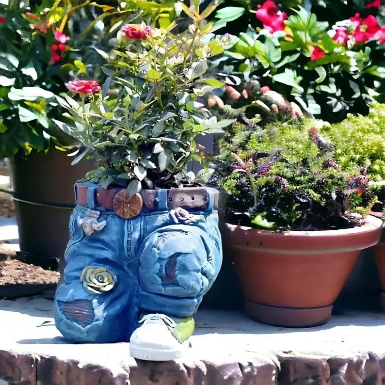 Rustic Denim Blossom Planters