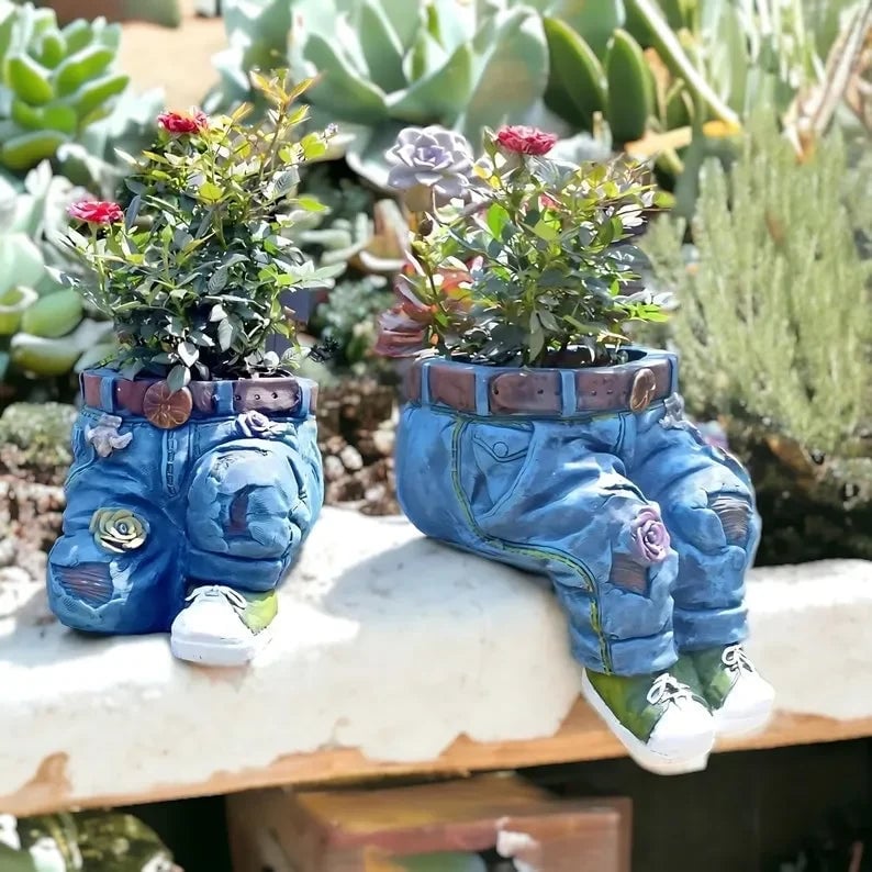 Rustic Denim Blossom Planters