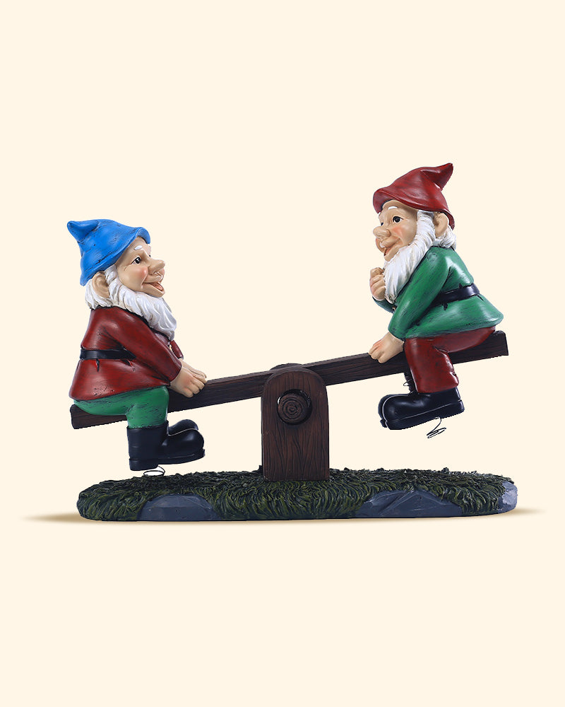 Teeter-Totter Gnome Duo | Playful Seesaw Garden Statue for Outdoor Decor