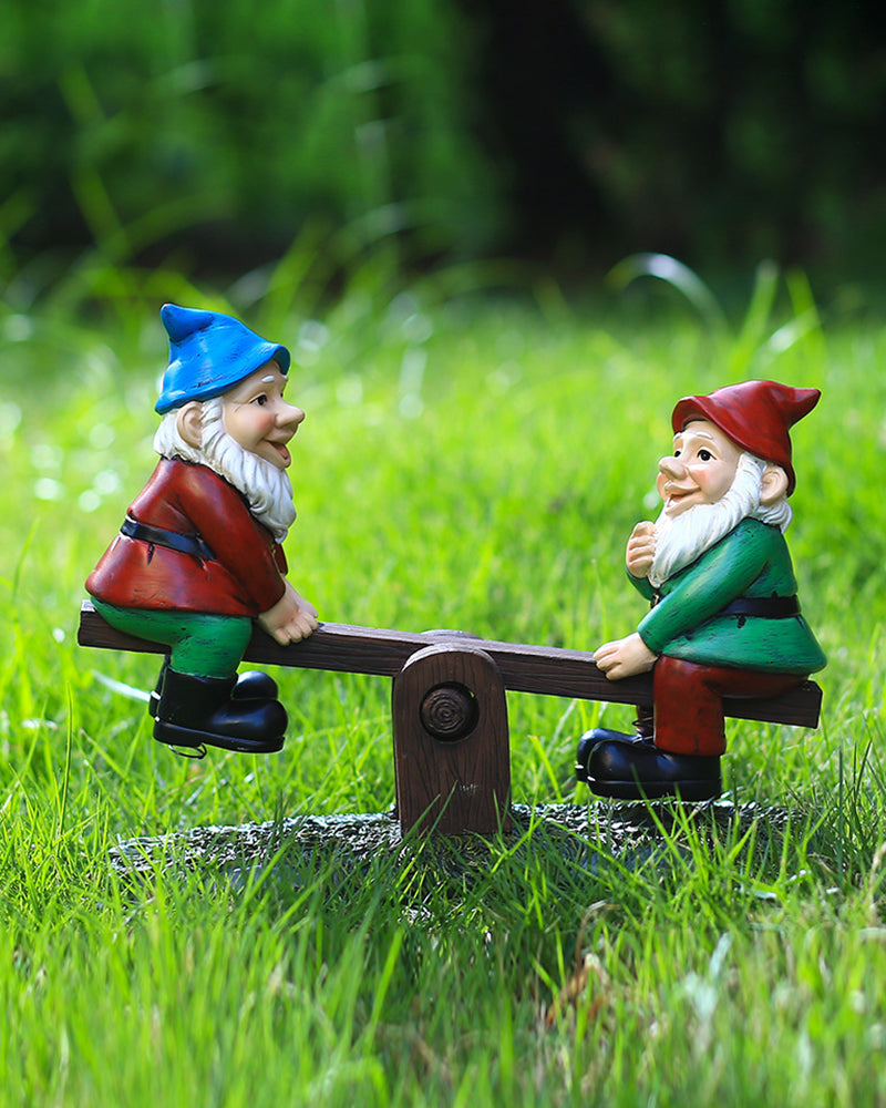 Teeter-Totter Gnome Duo | Playful Seesaw Garden Statue for Outdoor Decor