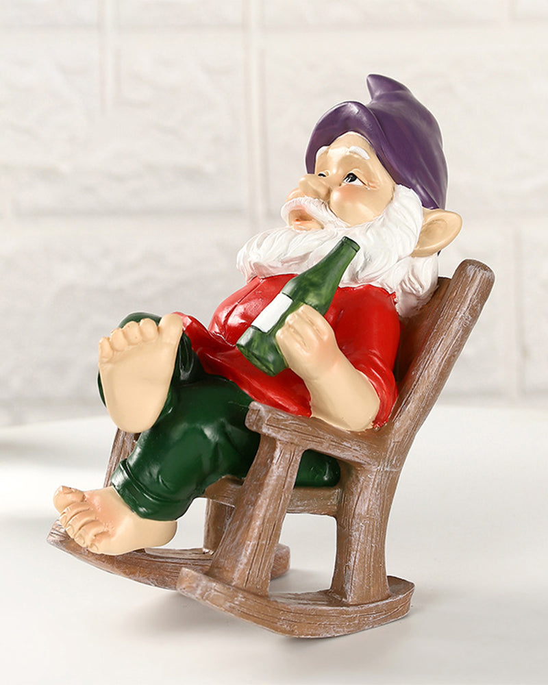 Tipsy Rocker Gnome | Drinking Garden Gnome In A Rocking Chair