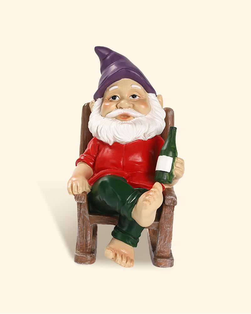 Tipsy Rocker Gnome | Drinking Garden Gnome In A Rocking Chair