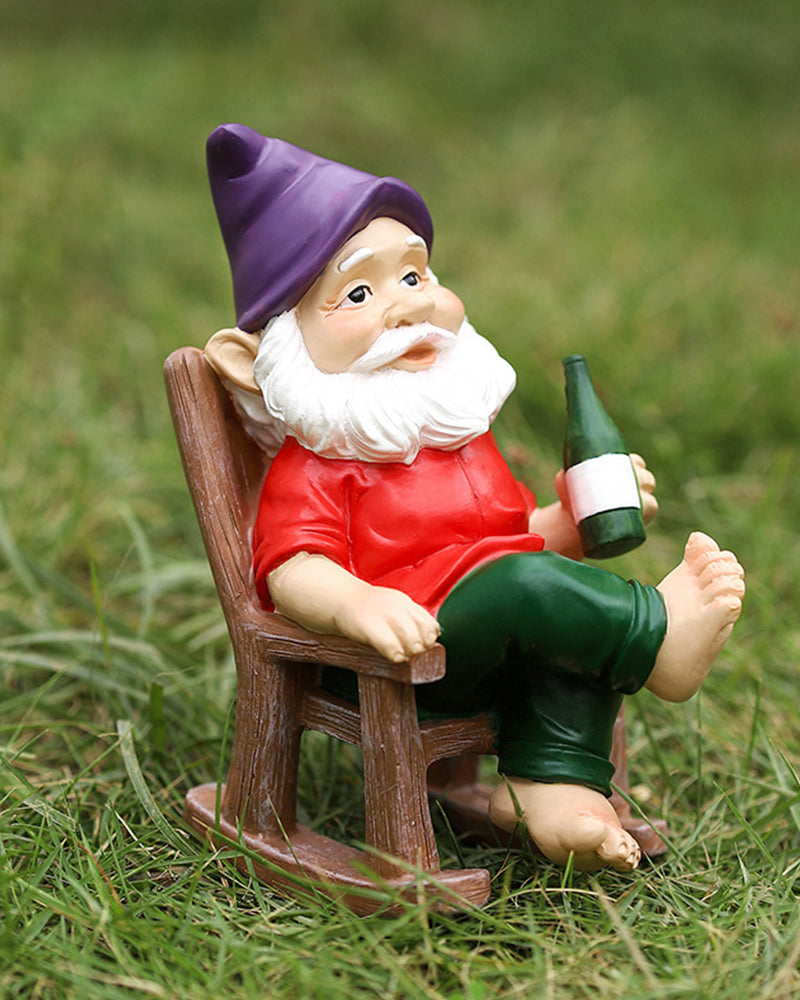 Tipsy Rocker Gnome | Drinking Garden Gnome In A Rocking Chair