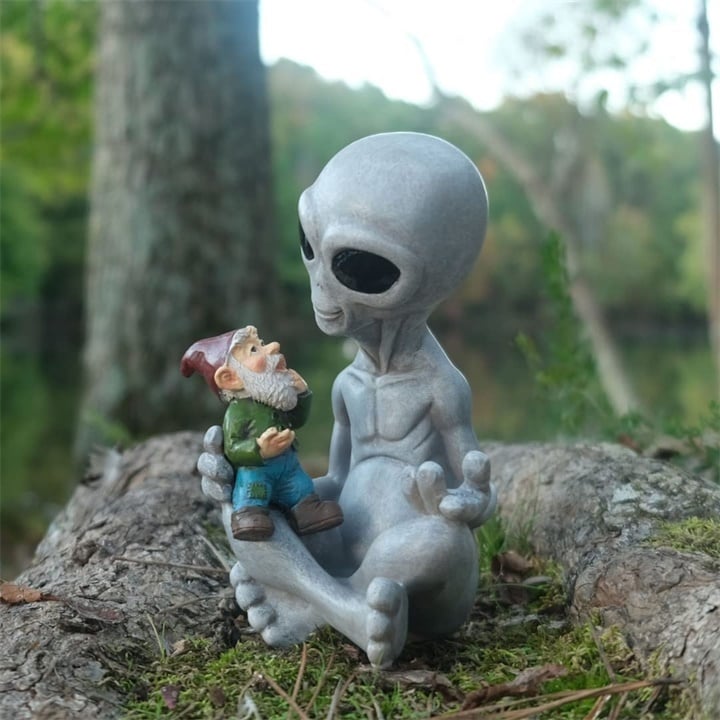 Abducted Gnome Encounter | Alien Holding Gnome Garden Decor