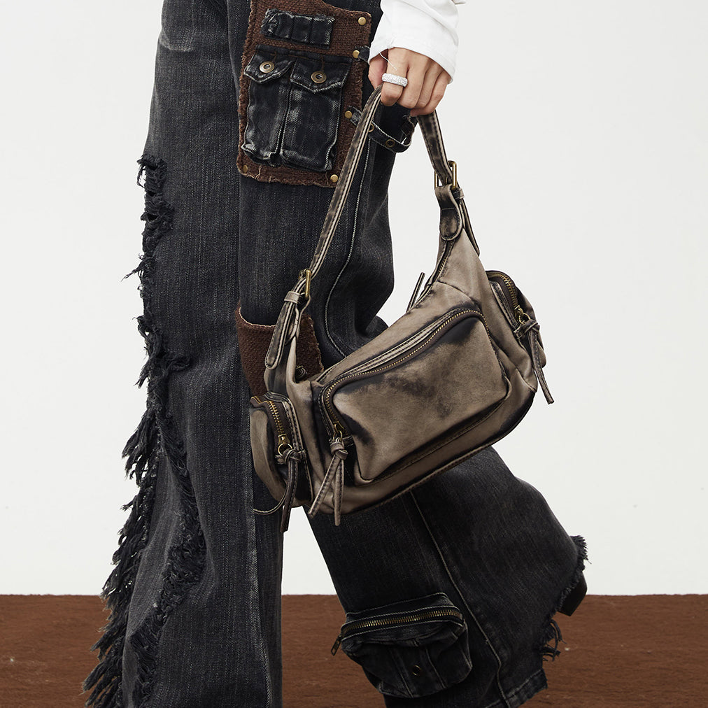 Addra | Distressed Faux Leather Shoulder Bag